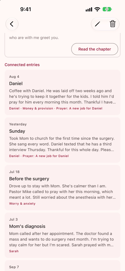 Connected entries about a friend's job search